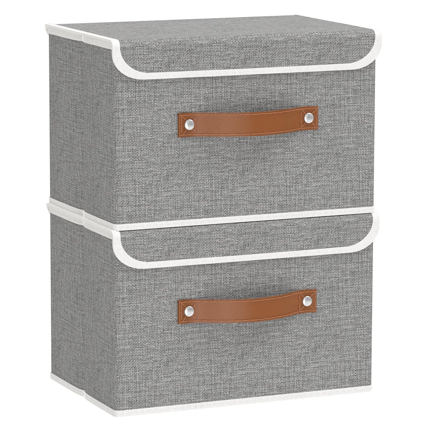OUTBROS Fabric Storage Boxes with lids, Bins 33x23x20cm (Grey, 2-Pack)