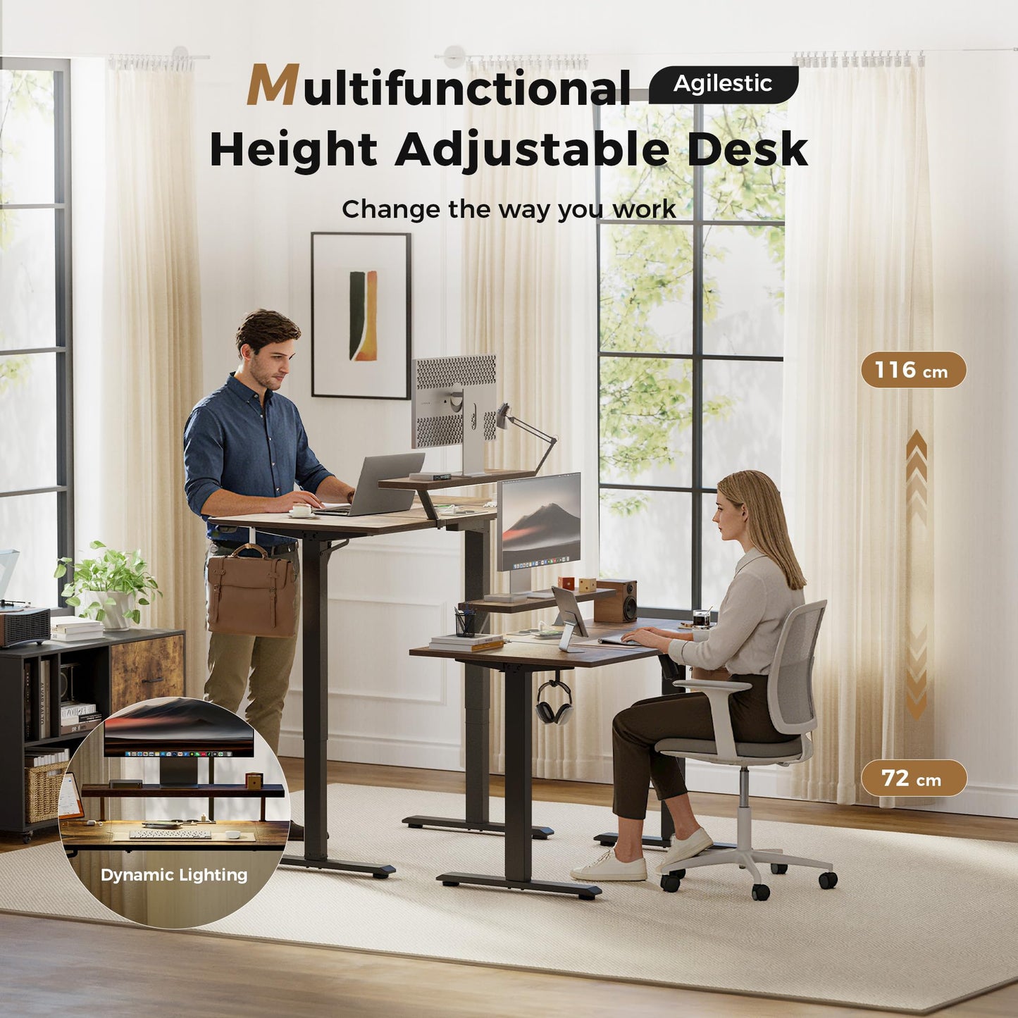 Agilestic Electric Standing Desk, Led & Plug, Movable Monitorstand, 140x60