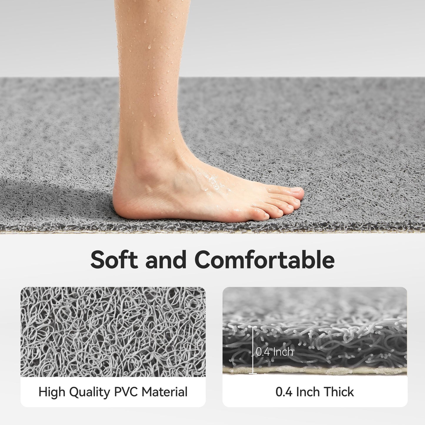 Asvin Soft Textured Bath, Shower, Tub Mat, 47x16 Inch, Phthalate Free, Non Slip Comfort Bathtub Mats with Drain