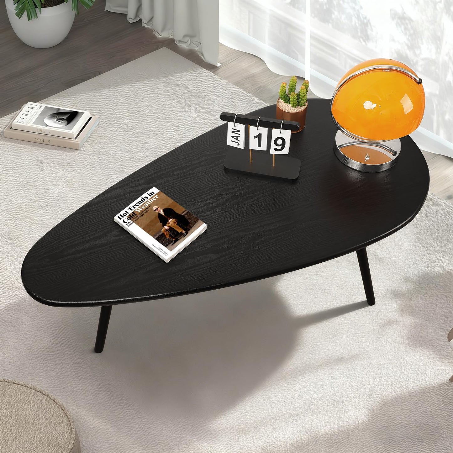 WDSHIYI Mid Century Modern Coffee Table, Large Oval Black Coffee Table for Living Room, for Small Spaces, 108 D x 56 W x 40 H