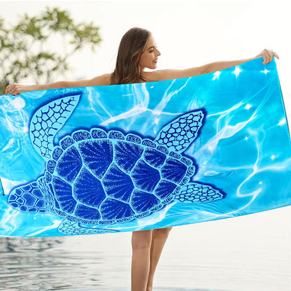 Large Thin Microfibre Beach Towel with Bag for Adult Men Women,160x90cm Blue Turtle Beach Towels Quick Dry Sand Free Lightweight Swim Bath Towel for