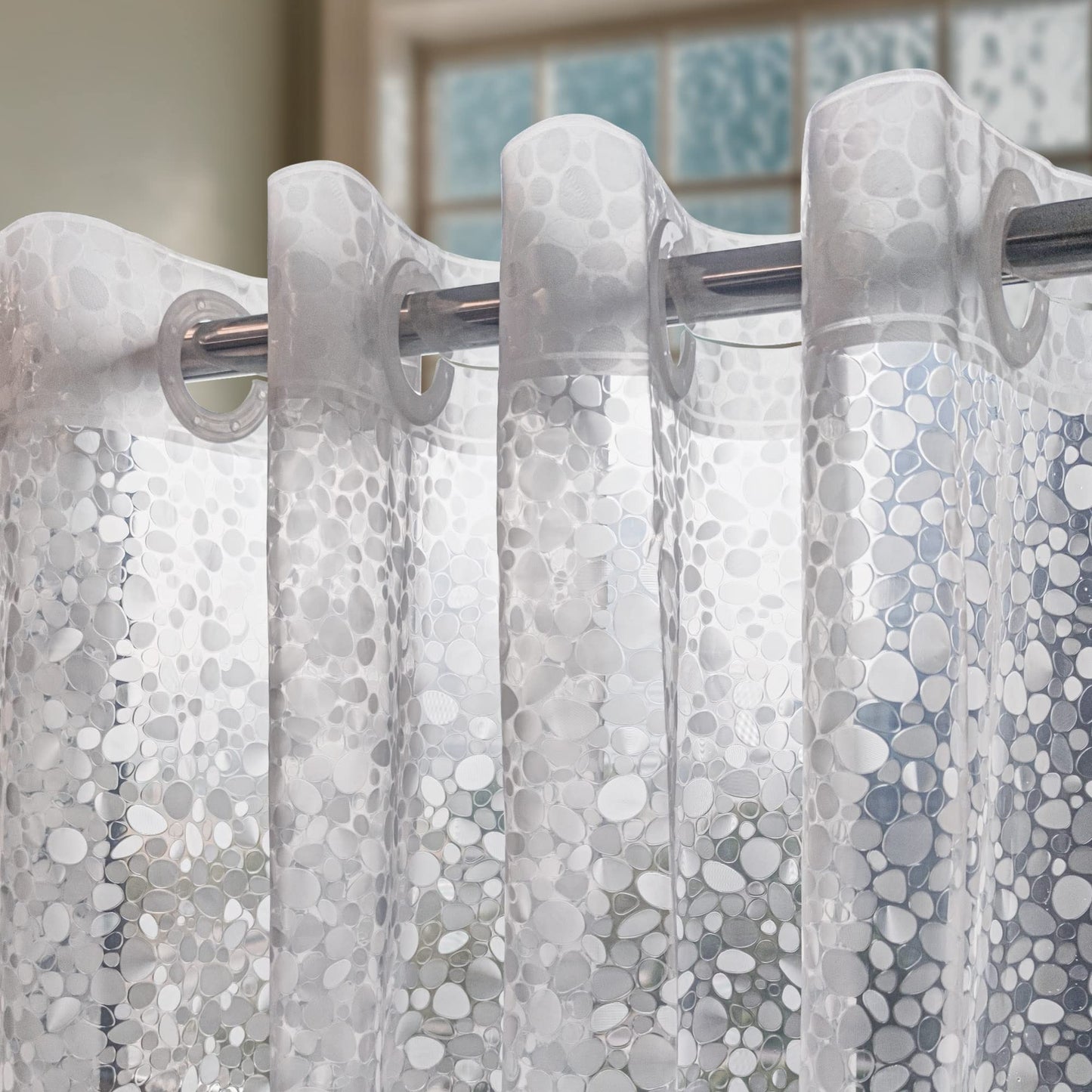 ABLUEN No Hook Shower Curtain or Liner - 8G Heavy Duty Cobblestone Bathroom Shower Curtain No Hooks Required, Waterproof Plastic & PVC Free