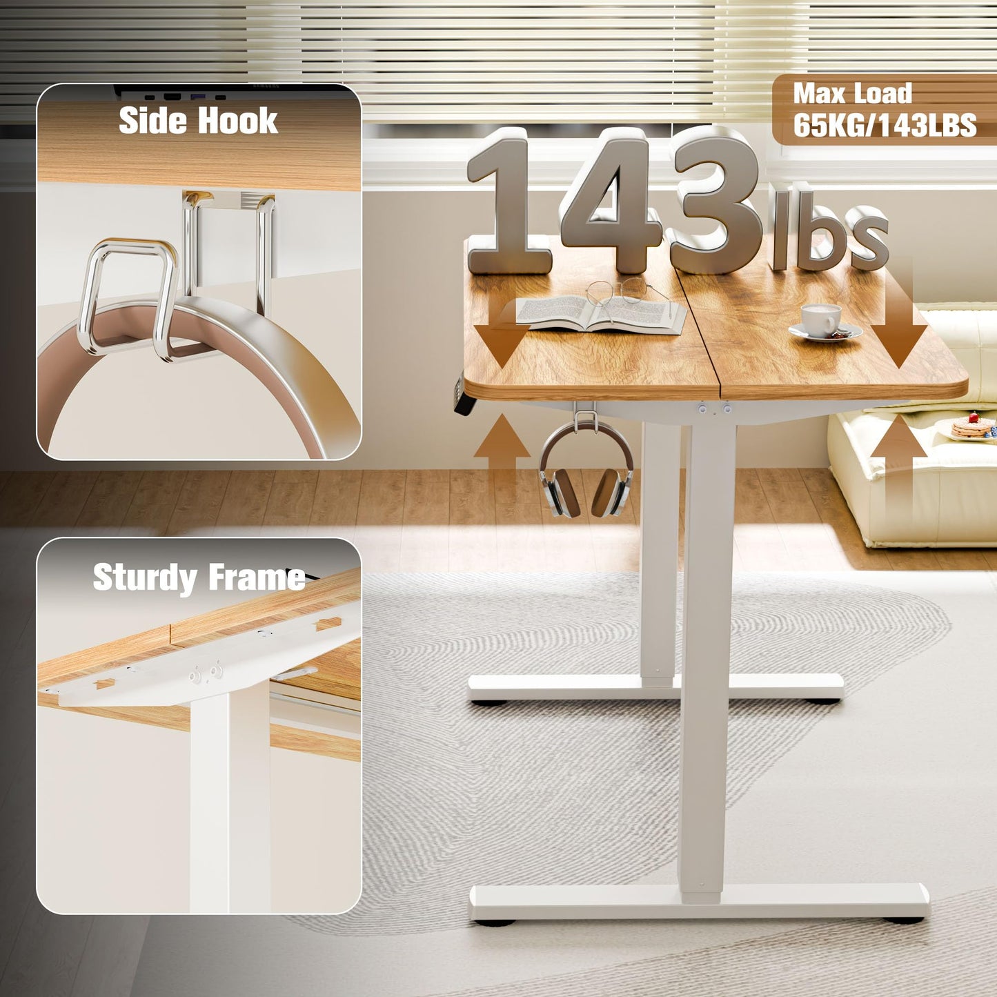 ERGOMAKER Electric Standing Desk 90x60cm, 2 Memory Heights, Light Brown