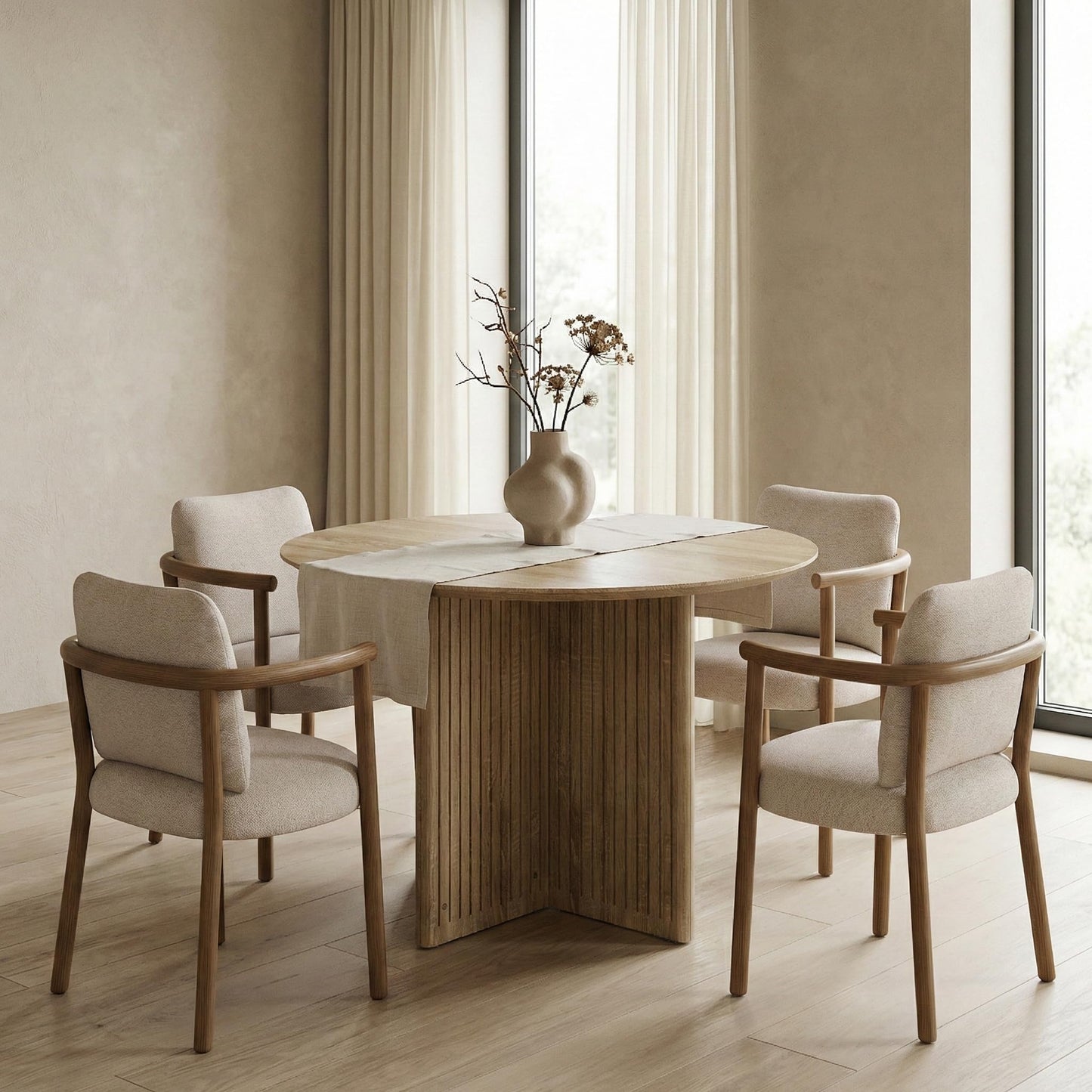 Tribesigns 100cm Round Dining Table for 4, Farmhouse Retro Kitchen Table with Fluted Pedestal Base, Small Dinner Table for Dining Room, Kitchen