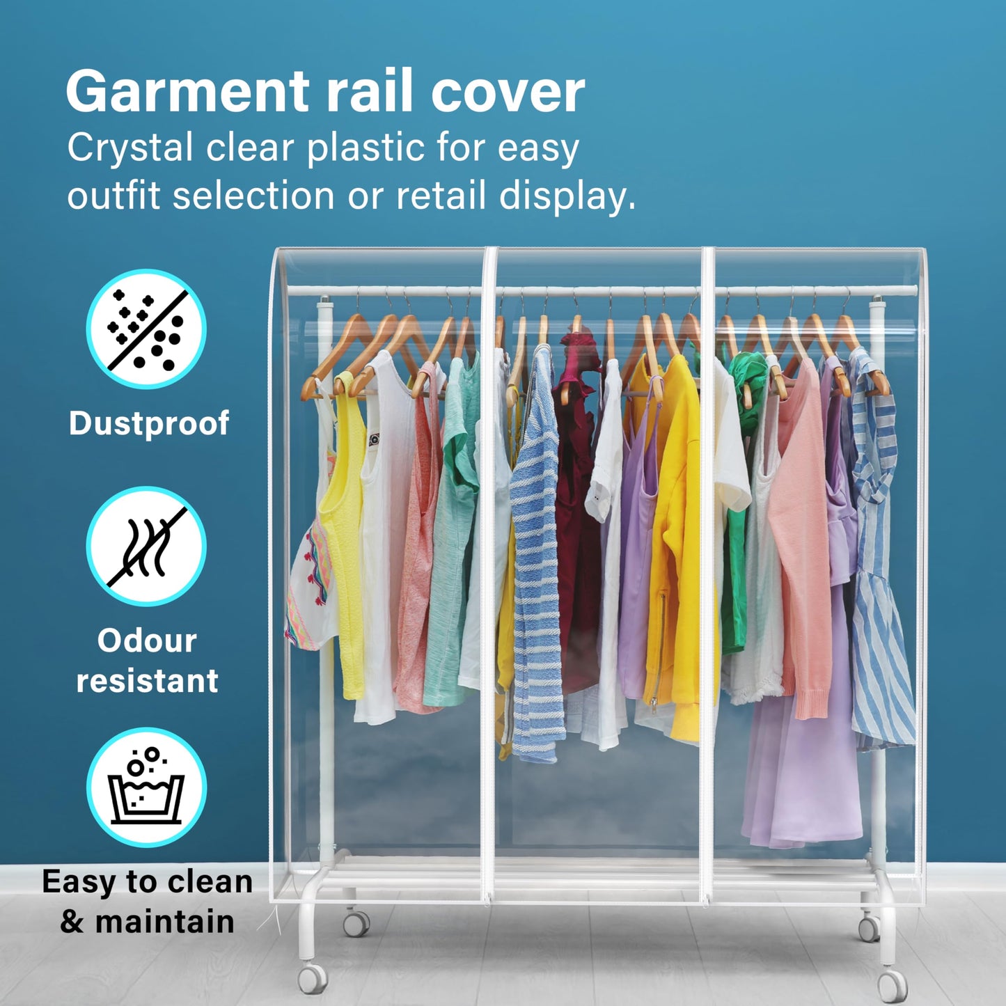 6ft Transparent Clothes Garment Rail Strong Zipped Cover Clear Protective Zip Over Cover for Garment Hanging Coat Racks