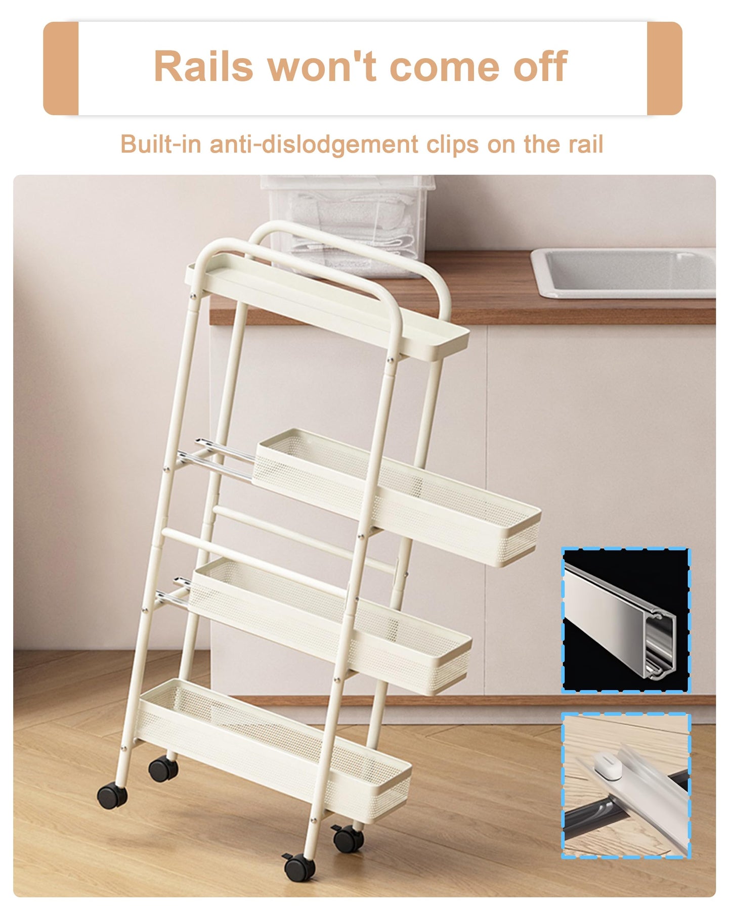 UMDONX Metal Kitchen Storage Trolley with Pull out Basket Narrow 4 Tier
