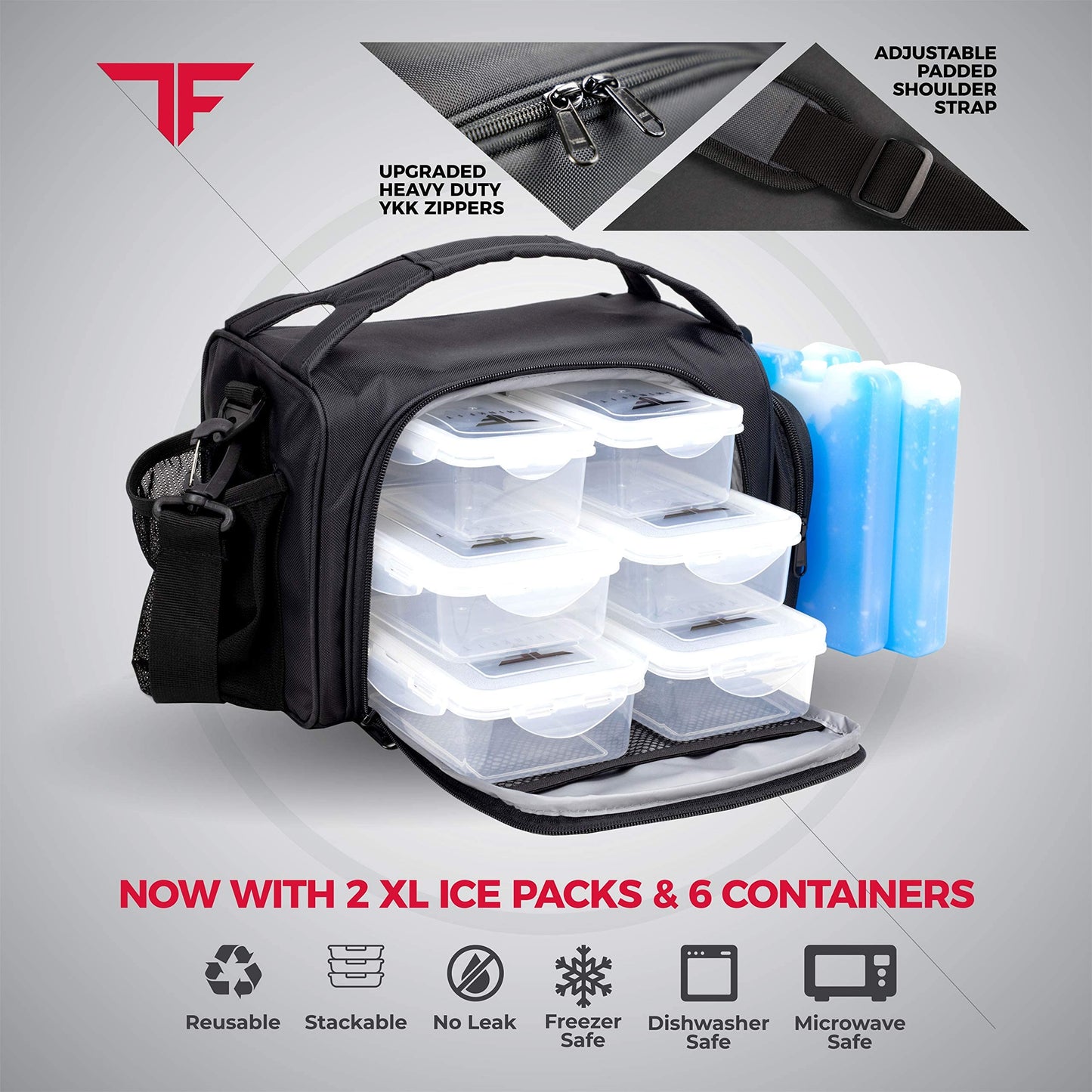 ThinkFit Insulated Meal Prep Lunch Box with 6 BPA-Free, Reusable, Microwavable, Freezer Safe Food Portion-Control Containers, Shaker Cup, Pill