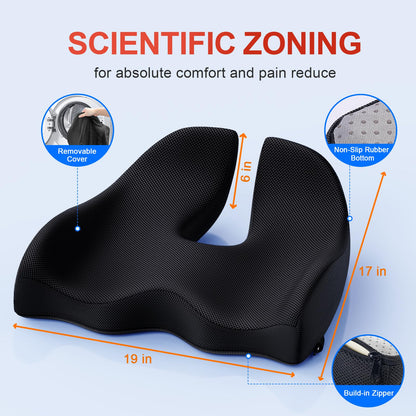 Benazcap X Large Memory Seat Cushion for Office Chair Ergonomic Cushions Pad Pillow for Pressure Relief Sciatica & Pain Relief Memory Foam for Long