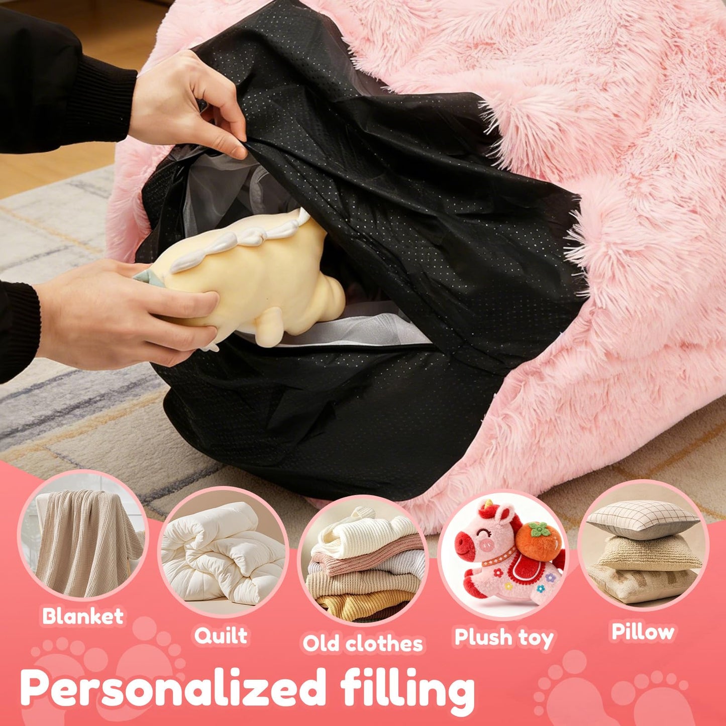 Fluffy Bean Bag Cover No Filler Kids Bean Bag Chair Stuffed Animal Storage