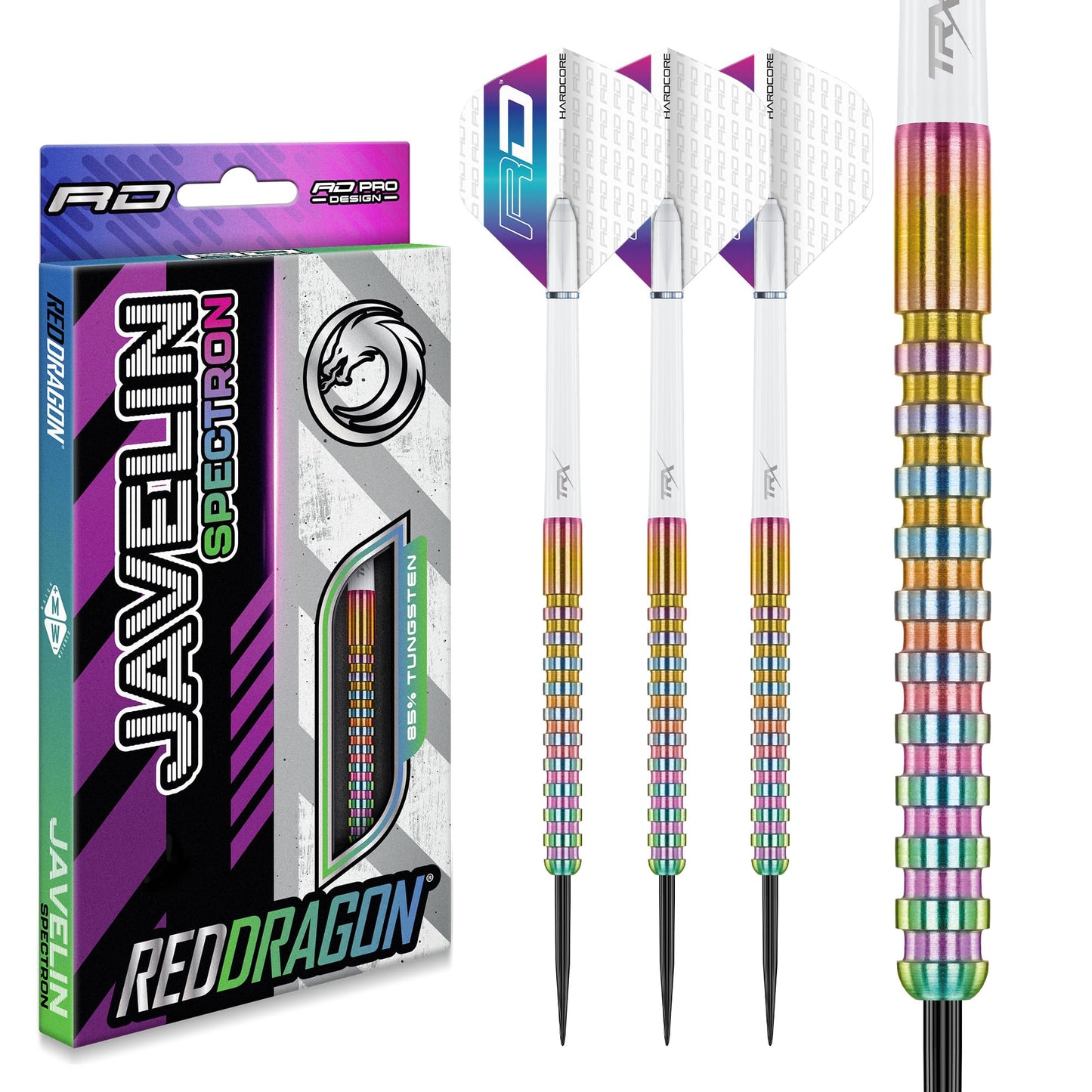 RED DRAGON Javelin Spectron 22 Gram Premium Tungsten Steeltip Darts Set with Dart Flights and Dart Shafts (Stems)