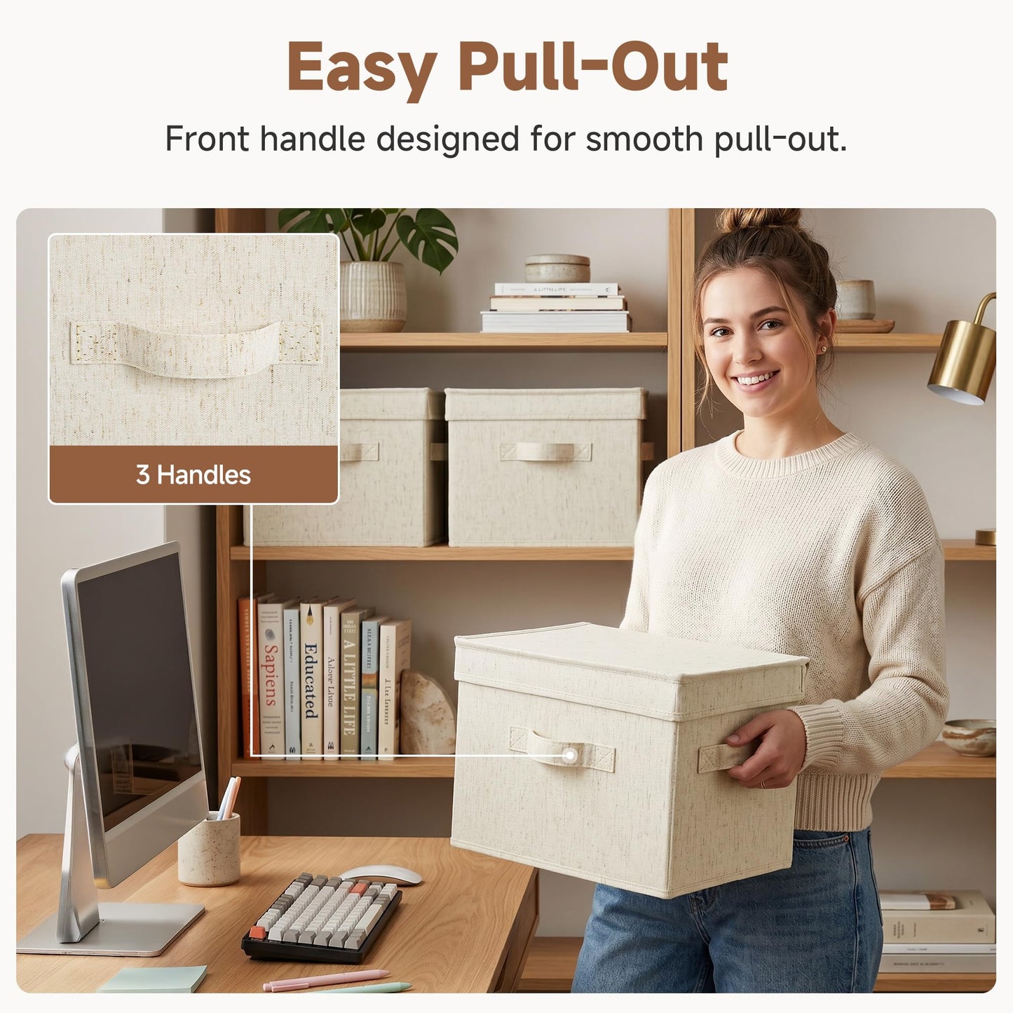 StorageWorks Storage Boxes for Shelves, Fabric Storage Boxes with Lids, Bedroom Storage Baskets with Handles