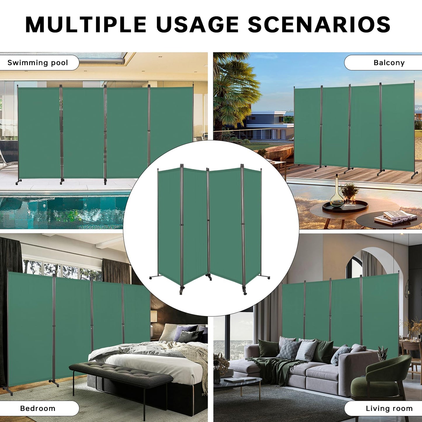 Angel Living 4 Panels Folding Room Divider, Privacy Screen Composed of Polyester Fabric and Sturdy Iron Frame