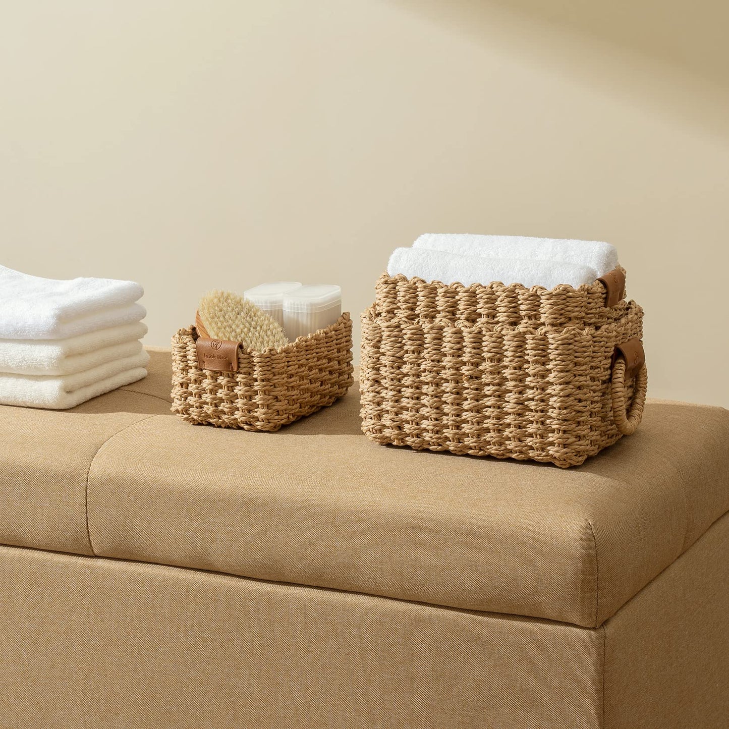 LA JOLIE MUSE Small Wicker Baskets for Organizing, Paper Rope Desert 3 Pack