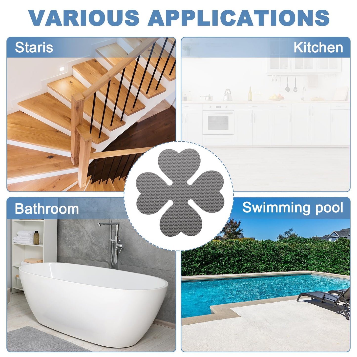 PATIKIL 12 Pcs Non Slip Bathtub Stickers, Anti Slip Shower Stickers with Scraper Bathroom Shower Floor Decals Four Leaf Shape Cute Treads Tubs, Gray