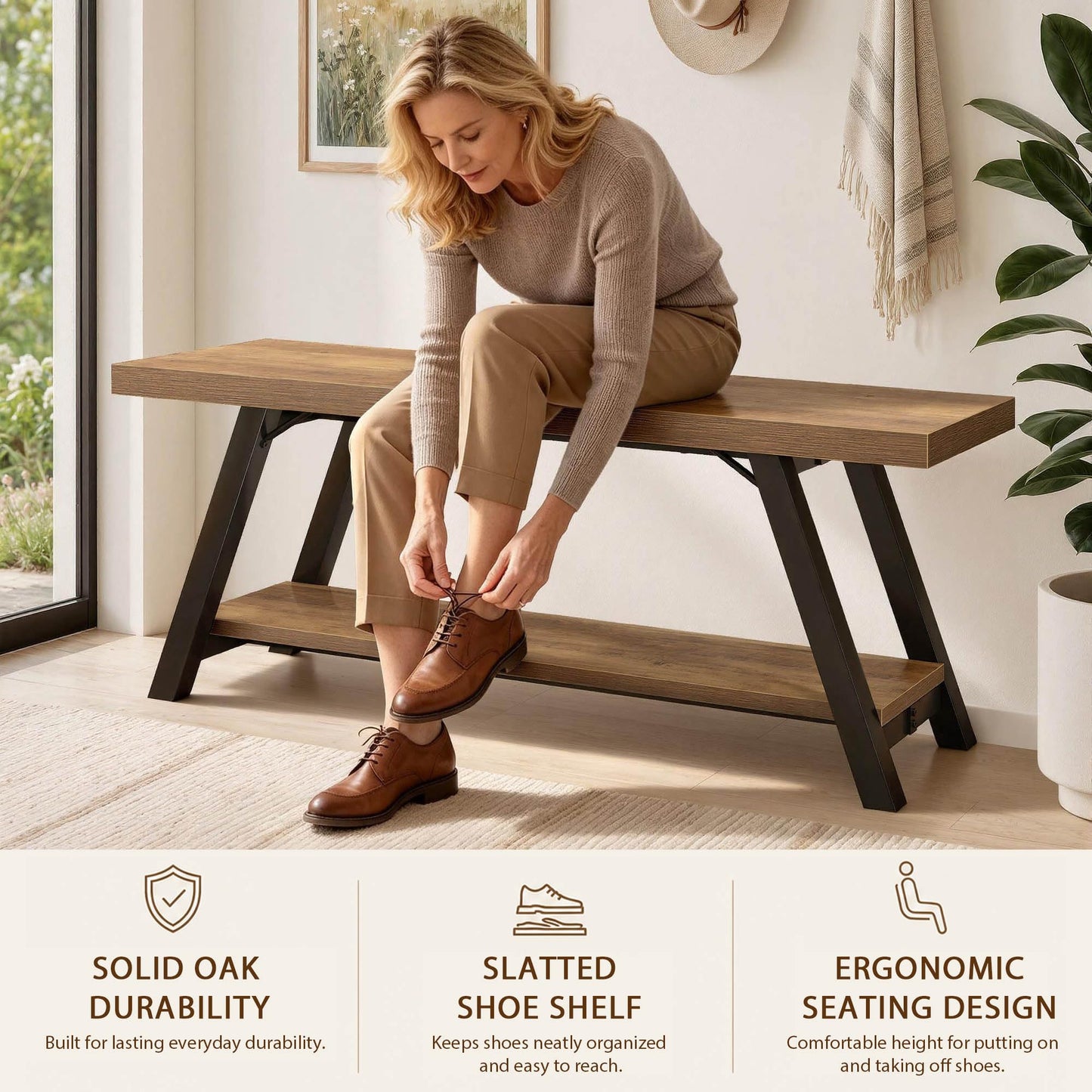 LVB Shoe Storage Bench Entryway Benches for Hallway 120cm Rustic Oak