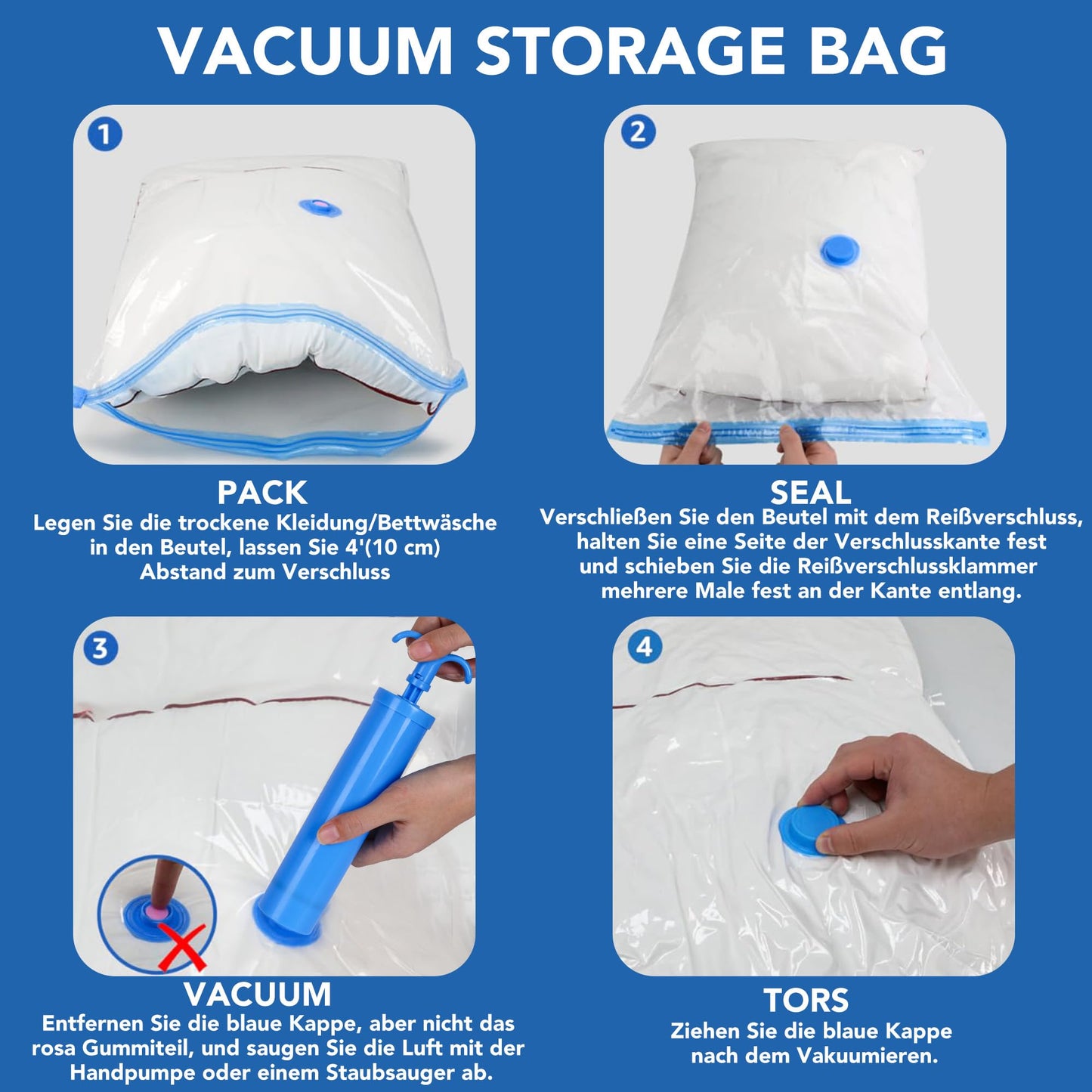 SKERITO Vacuum Bags for Clothes, 8 Jumbo, 100 x 80 cm, Storage Bag, Travel Vacuum Reusable Clothes Bag with Hand Pump