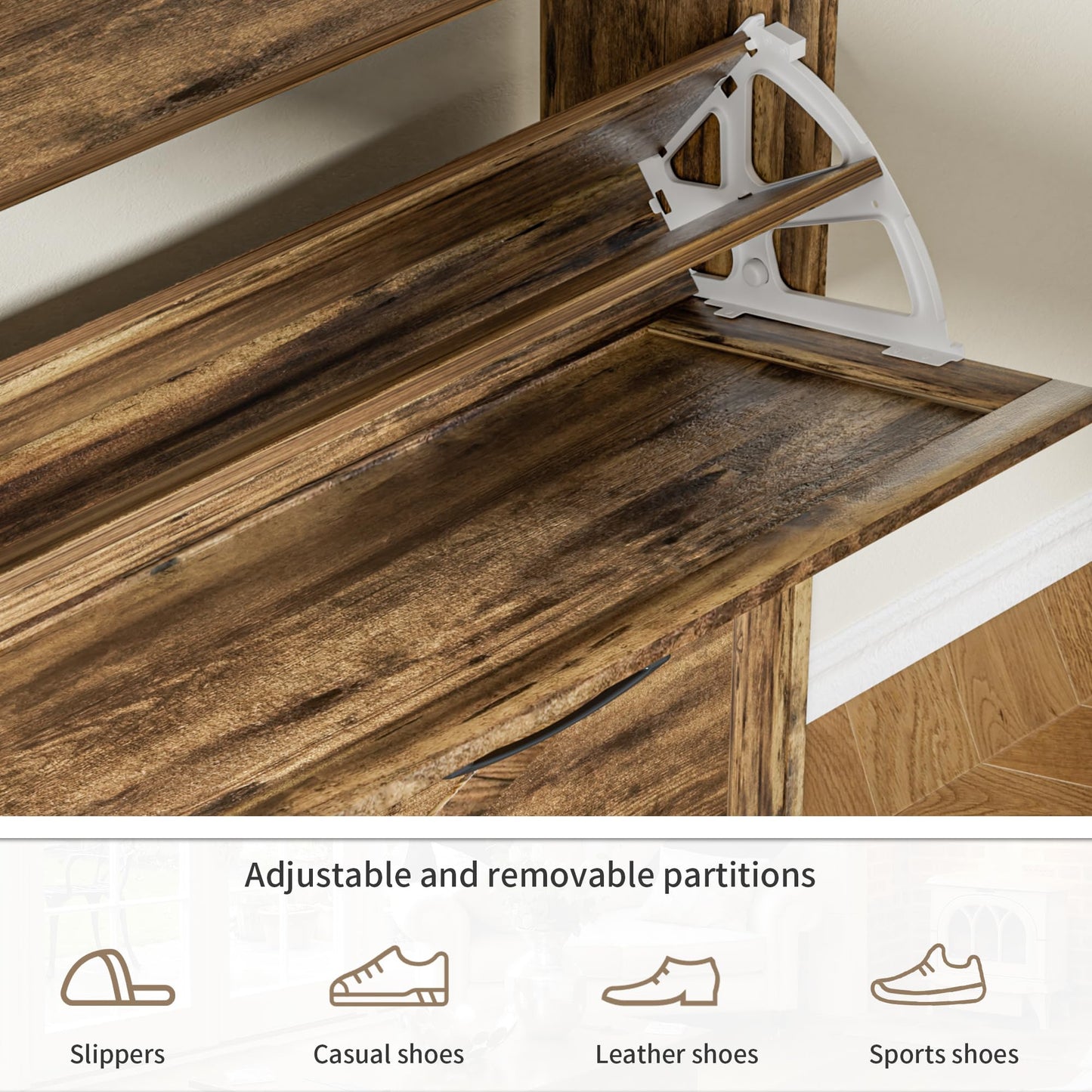BonVache Rustic Shoe Cabinet 80cm Width For Hallway, Brown Cabinet Shoes with 2 Drawer Can Storage 16-20 Pairs of Shoes