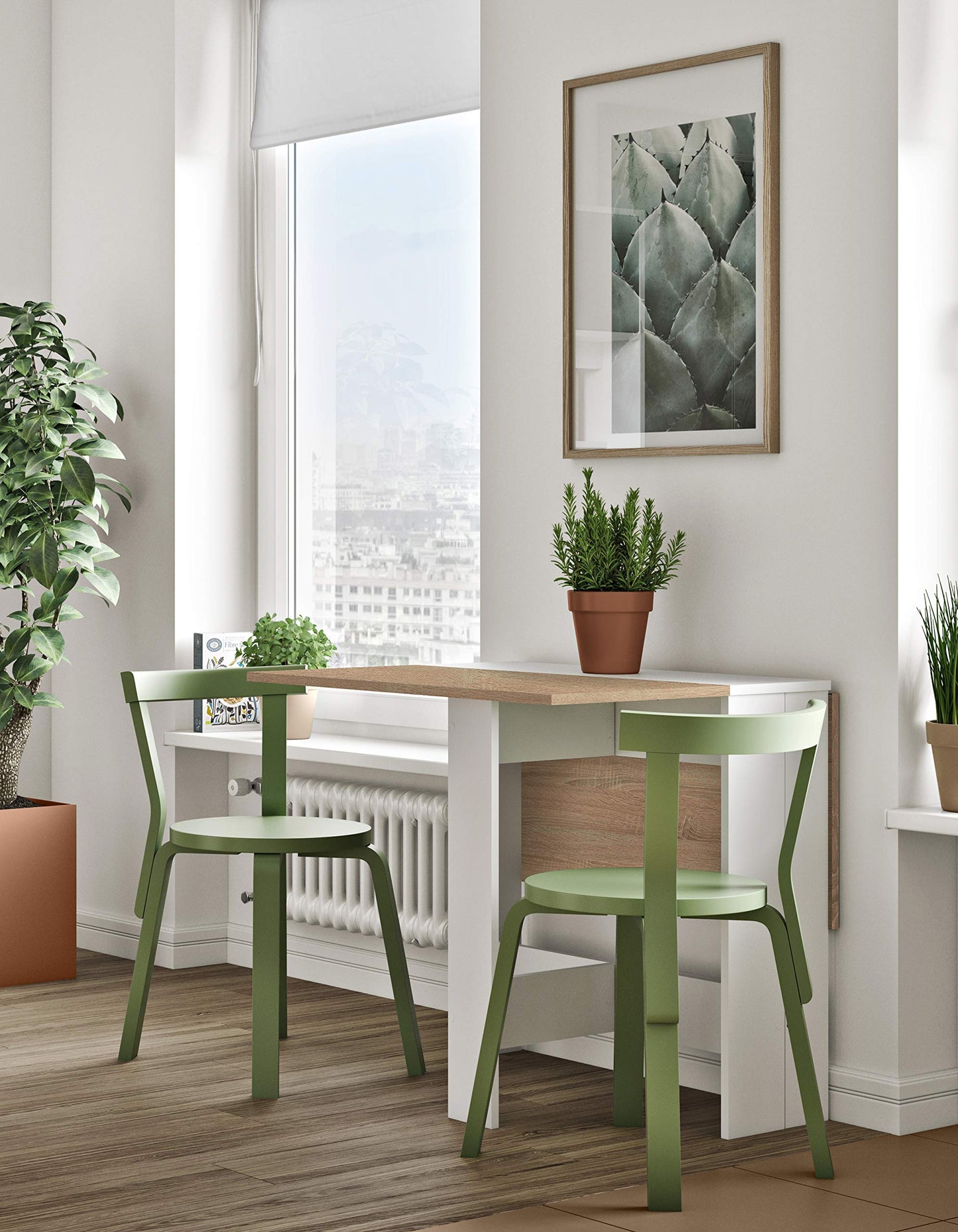 Symbiosis Folding Dining Table, Oak and White Marble Look, 103/67/28 x 76 x 73.4 cm (LxPxA)