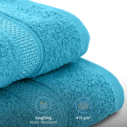 Komfortec Set of 8 100% Cotton Towels 470 g/m², 4 Bath Towels 70 x 140 cm and 4 Hand Towels 50 x 100 cm, Soft Terry Towelling, Large Size, Turquoise