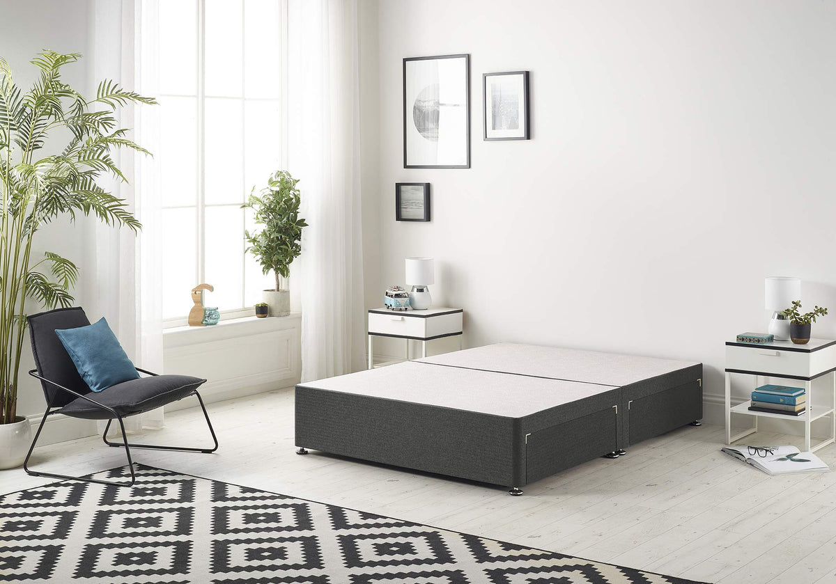 Bed Centre Flexby Divan Base Only with No Drawers and No Headboard - Available in 3ft,4ft,5ft and 6ft- Fabric 6FT Super King, Tweed Charcoal Fabric