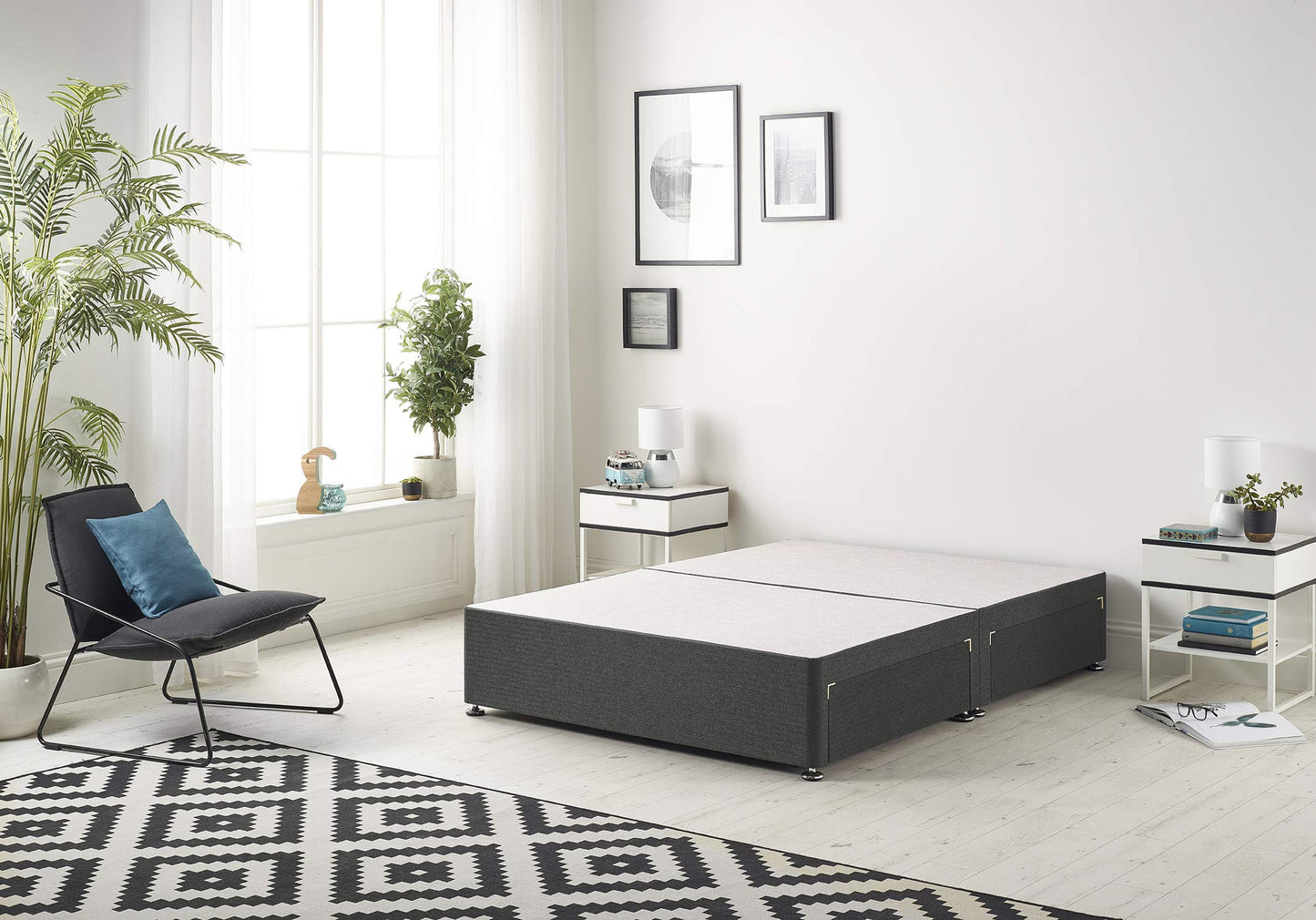 Bed Centre Flexby Divan Base Only with No Drawers and No Headboard - Available in 3ft,4ft,5ft and 6ft- Fabric