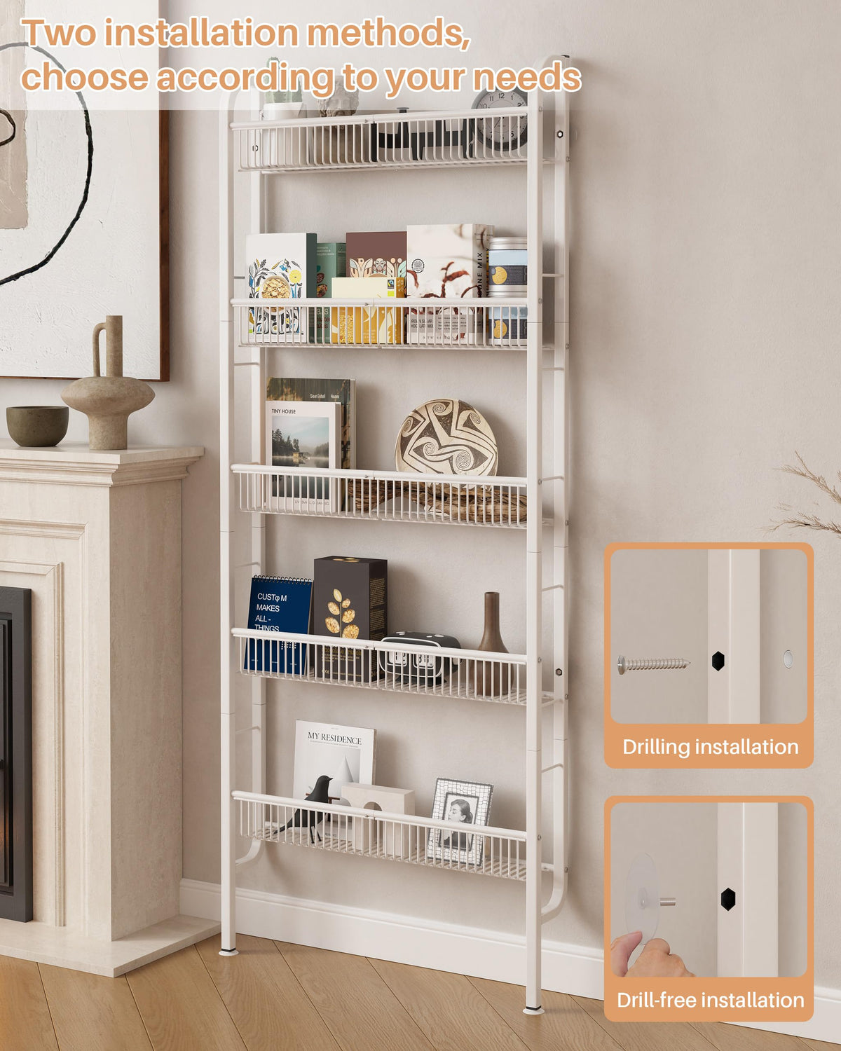 UMDONX Narrow Metal Storage Shelf Behind Door Book Organiser 5 Tier