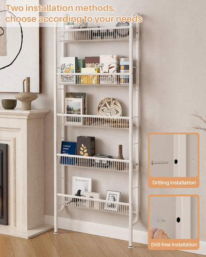 UMDONX Narrow Metal Storage Shelf Behind Door Book Organiser 5 Tier