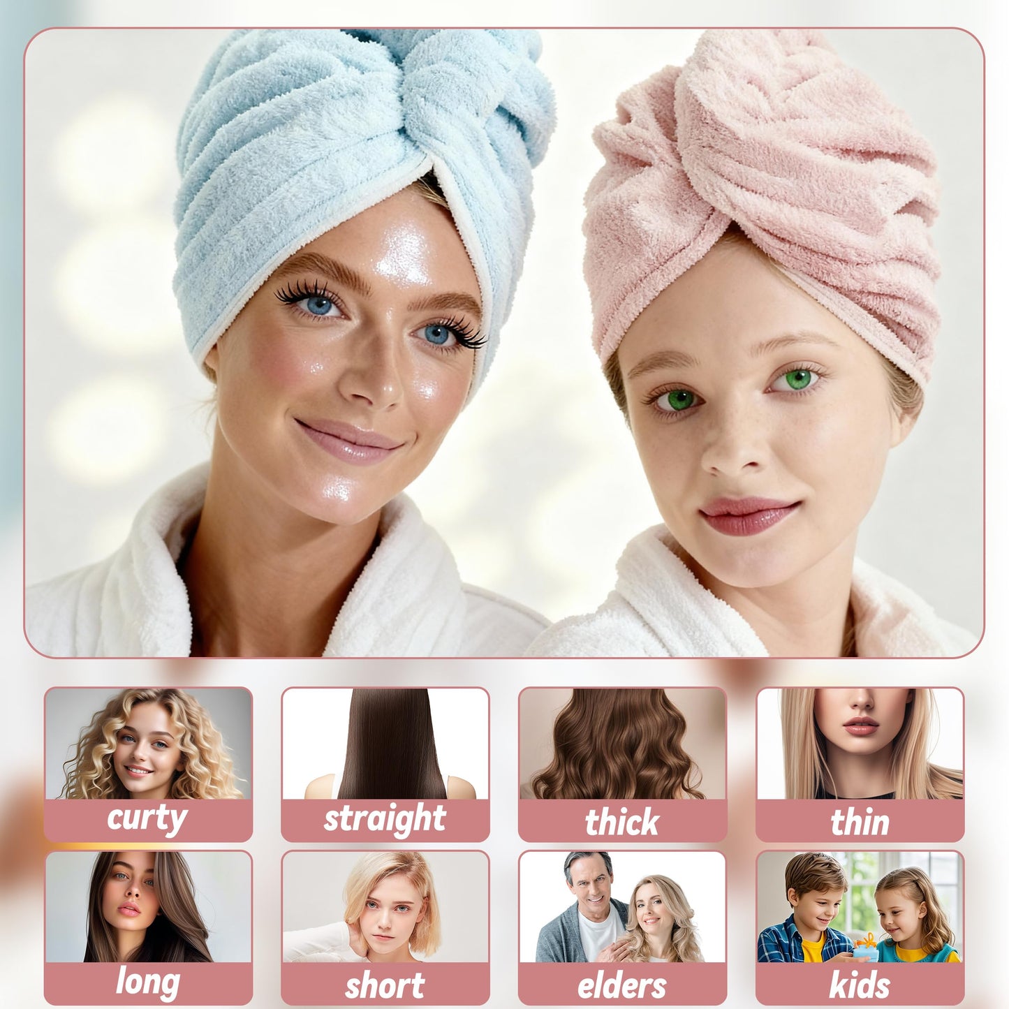 2Pack Microfibre Hair Towel,40 x 24 inches Hair Towel Wrap Super Absorbent