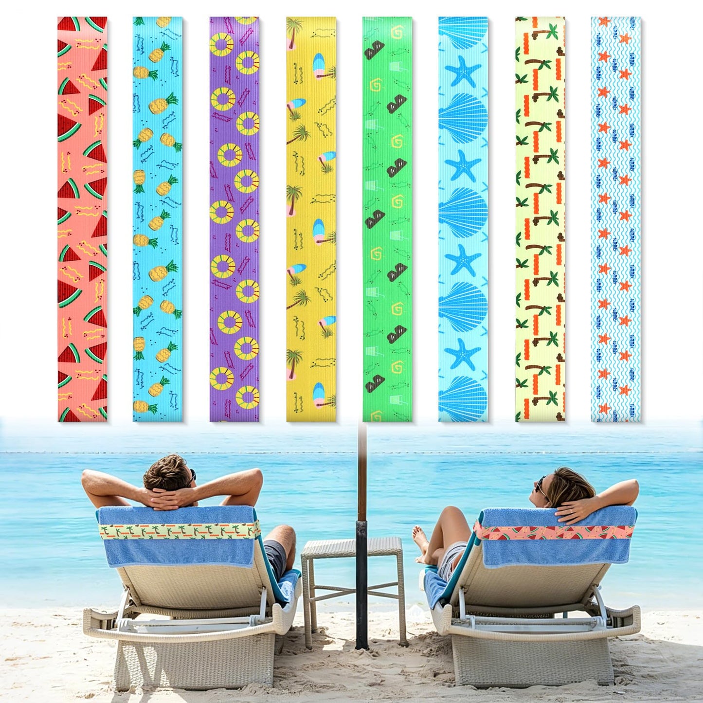 8 Pack Towel Bands for Sun Loungers & Beach Chairs - Windproof & Non-Slip
