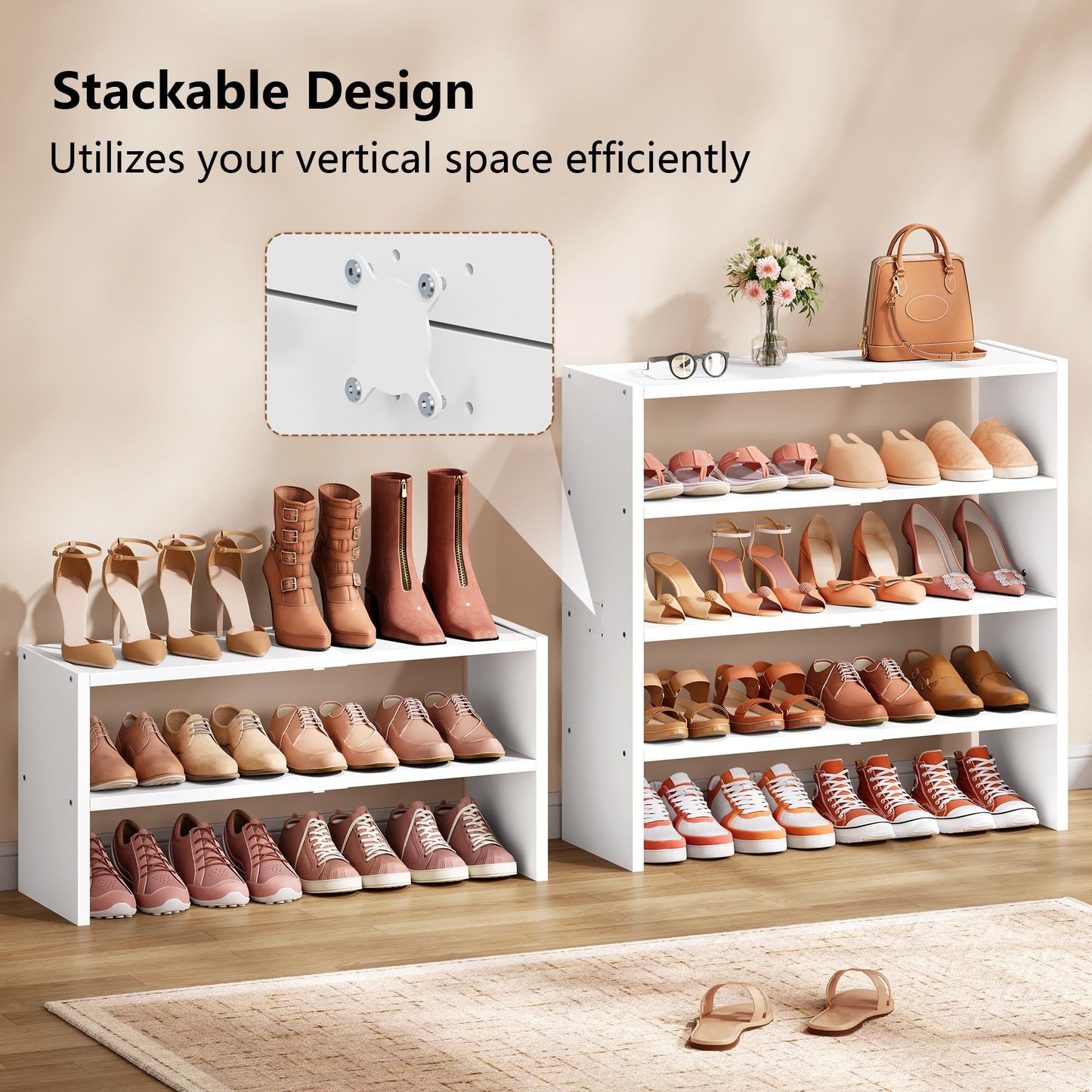 Hoctieon 2 Pack Expandable Shoe Shelf, 2-Tier Adjustable Shoe Shelf Storage Organizer