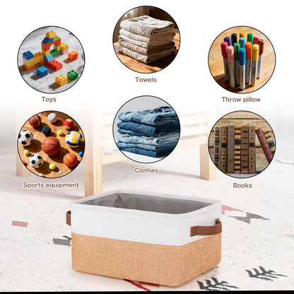 5 Pack Foldable Storage Bins with Handles, Natural Canvas Fabric Box Organizer for Shelves, Ideal for Clothes, Toys, Home Office Supplies 30x20x15cm