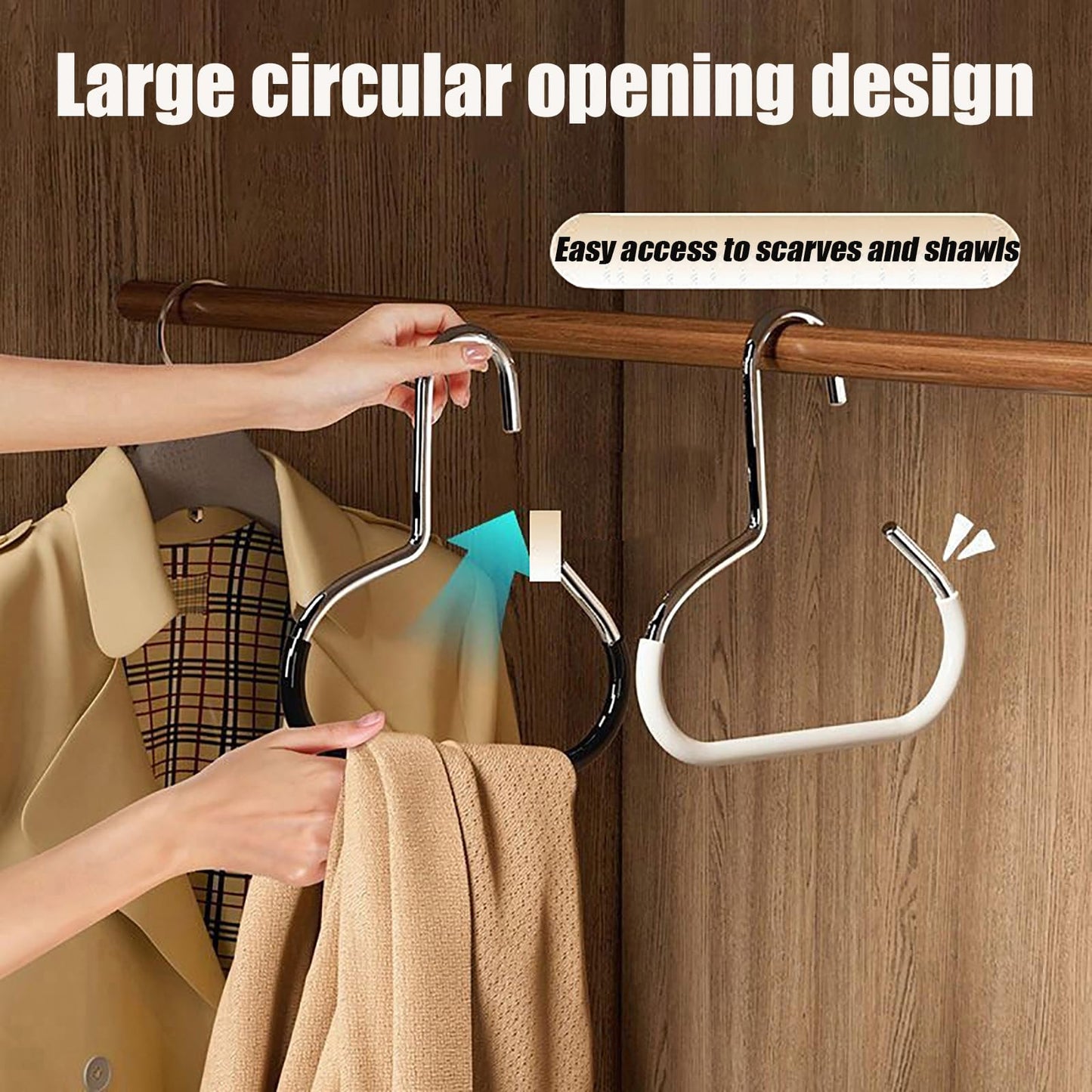 Non-Slip Scarf Ring Hangers 8-Pack | Stainless Steel Hijab Tie Belt Wardrobe Organizer with Anti-Snag Design for Closet Storage Accessories