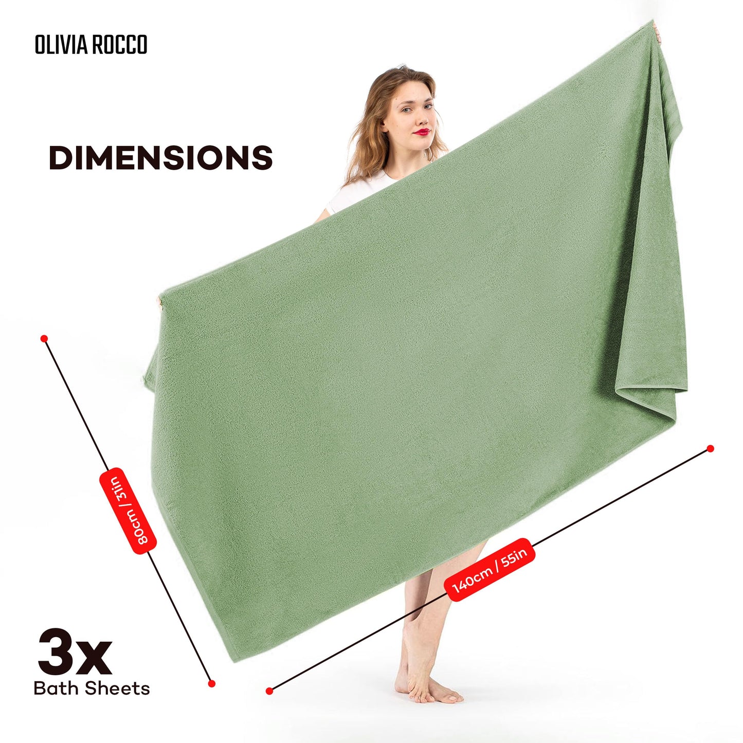 Olivia Rocco Monaco 3 Pack Bath Sheets Highly Absorbent Premium Quality 100% Cotton Large Towel Set Extra Soft Quick Dry Large Towels Bath Sheet 500