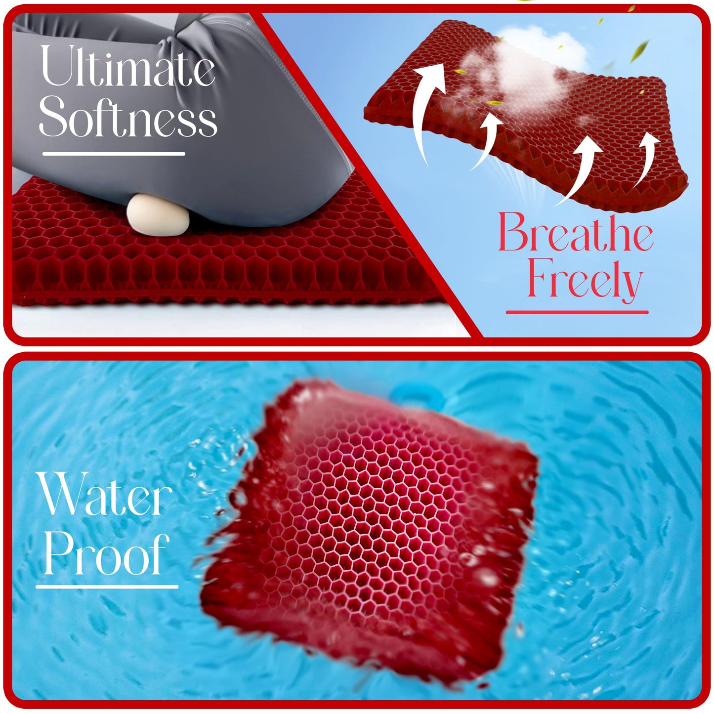 LuxeCraft Honeycomb Gel Seat Cushion – 4.5 cm Thick Gel Comfort Cushion for Pain Relief & Support | 2 Zippered Covers