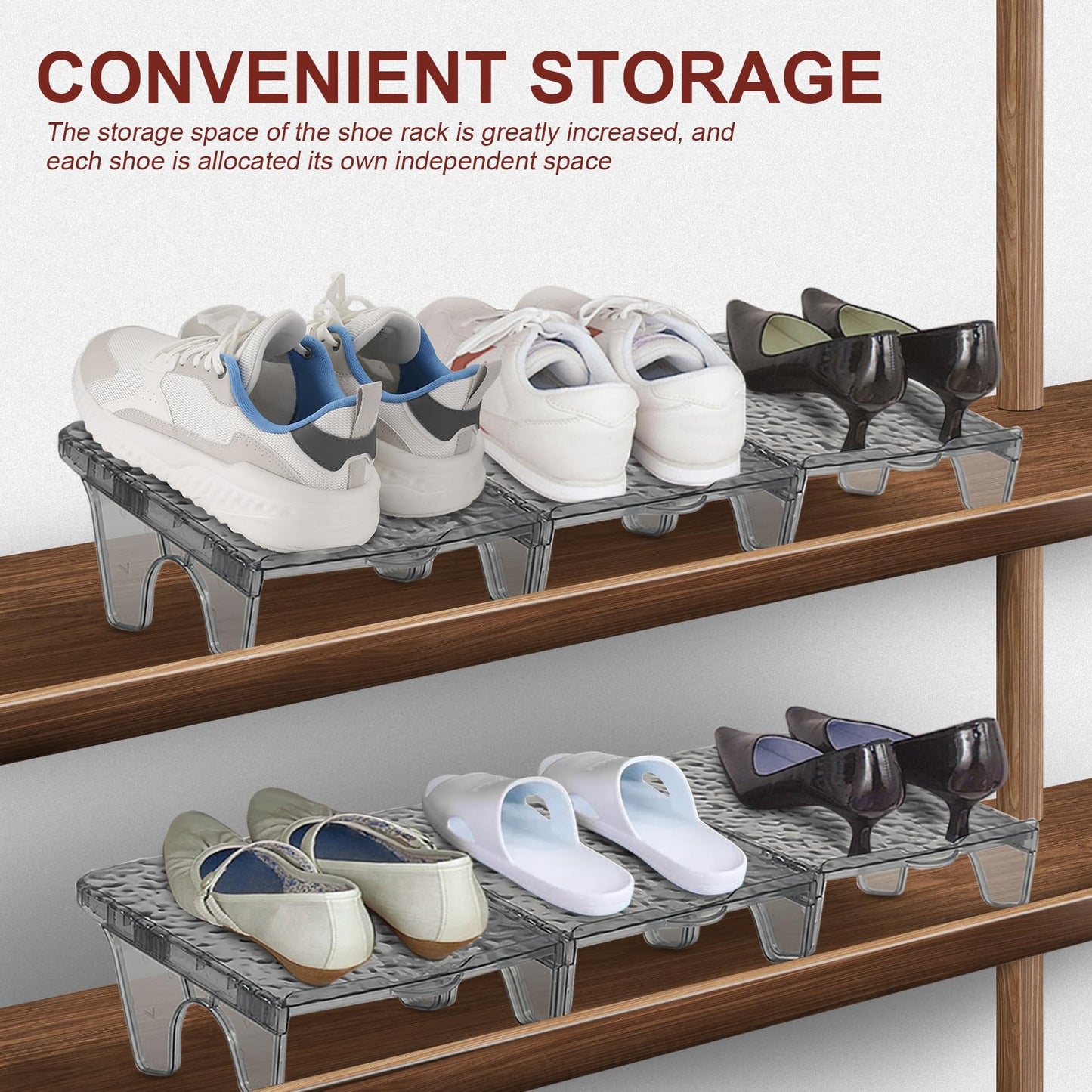 Yocdunm 6 Pcs Double Layer Shoe Rack Slots Organizer Stacker Space Saving Transparent Plastic Shoe Holder Stand Shoe Rack Wardrobe Storage For Cabinet