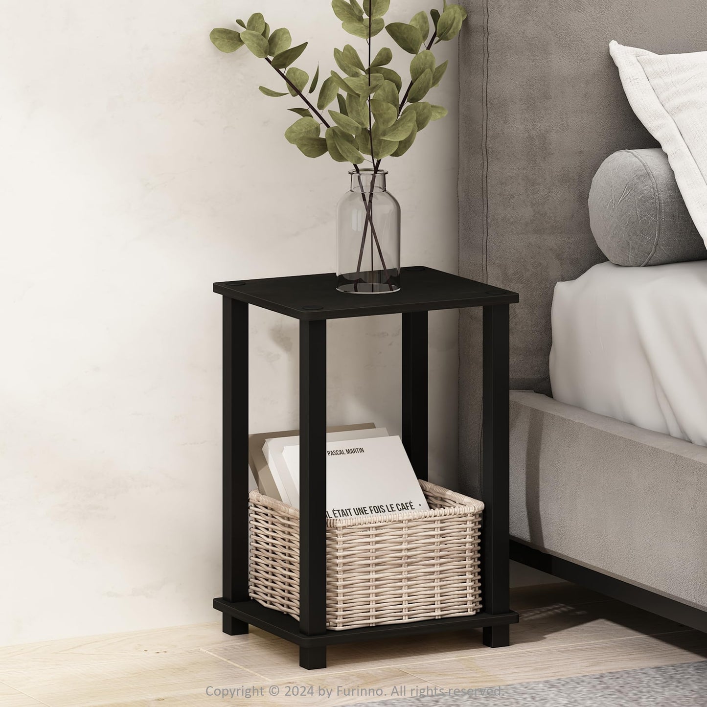 Furinno SIMPLISTIC Night Stand, 2-Tier Small Nightstand with Open Shelf, Toolless Assembly Bedside Table, End Table, Side Table, for Bedroom, Living