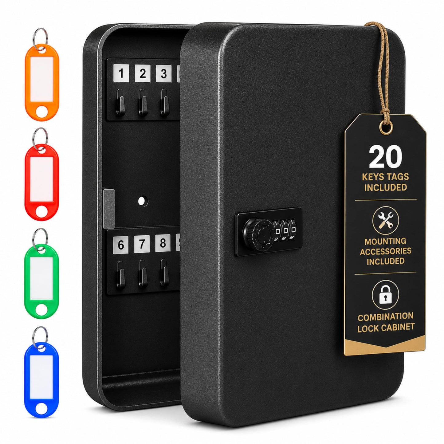 LDS® 20-Key Cabinet Combination Lock with Key Tags – Key Box Wall Mounted