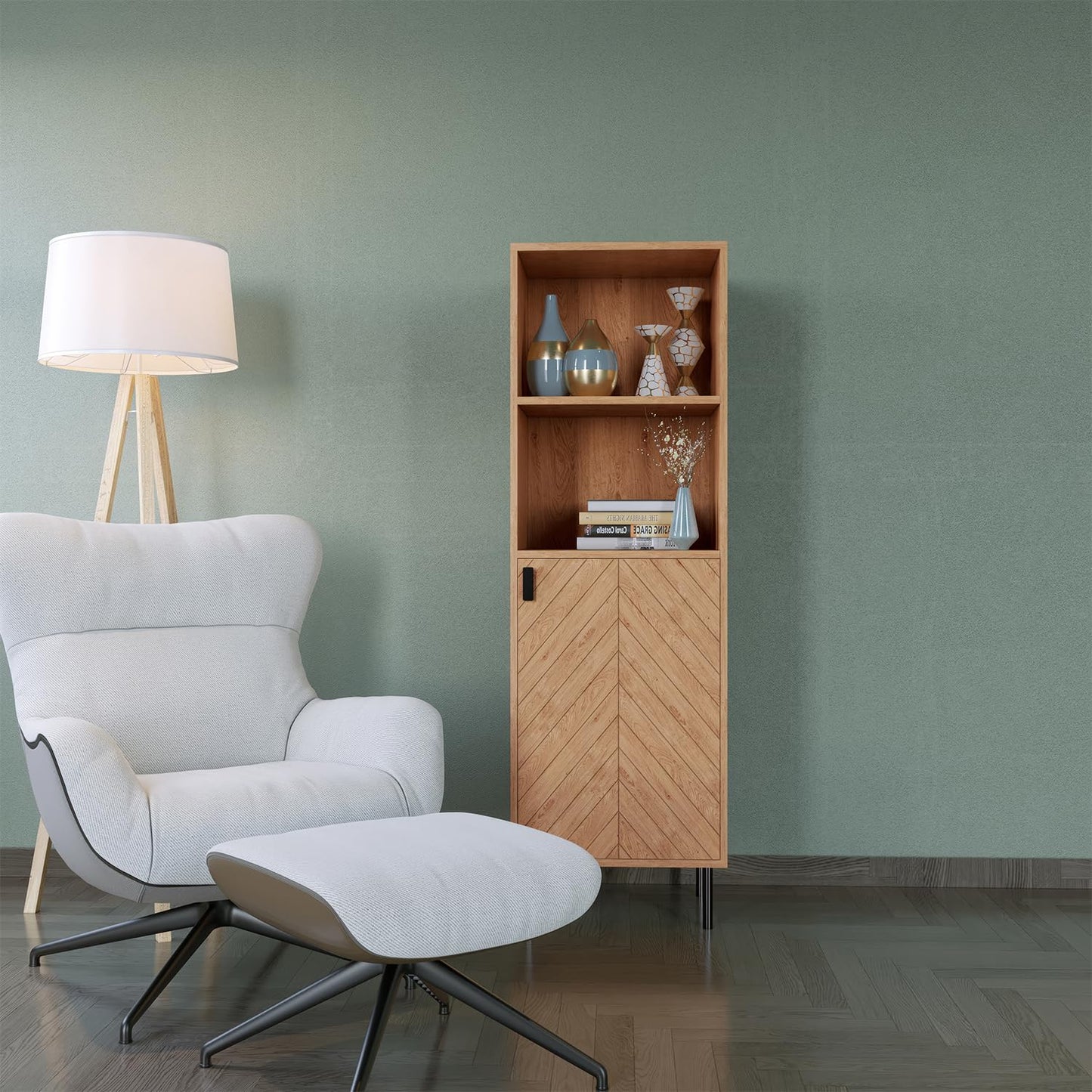 Seconique Leon 1 Door 2 Shelf Cabinet in Medium Oak Effect