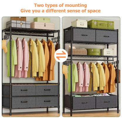 FTEYUET Clothes Rail Heavy Duty for Hanging Clothes with 4 Fabric Drawers