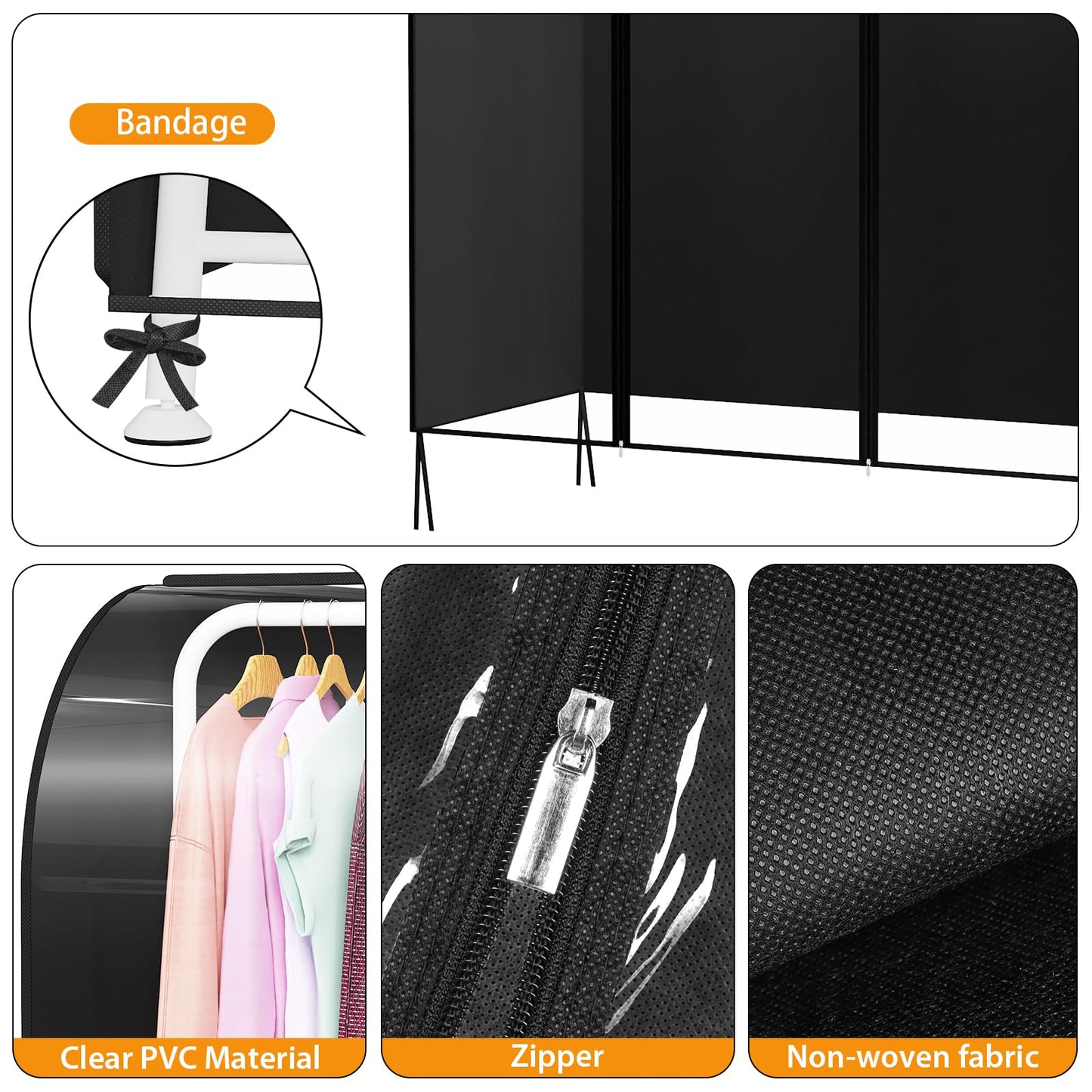 Syeeiex 4ft Transparent Clothes Rail Cover with Double Strong Zipped