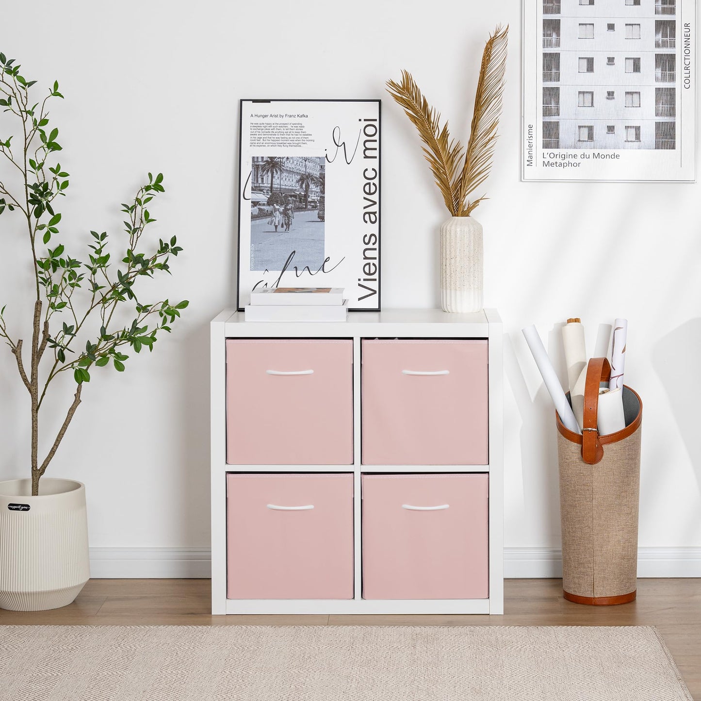 StorageWorks Pink Storage Cubes, Storage Cube Boxes with Handle, Cube Storage Basket for Shelves, Fabric Organiser Boxes for Wardrobe