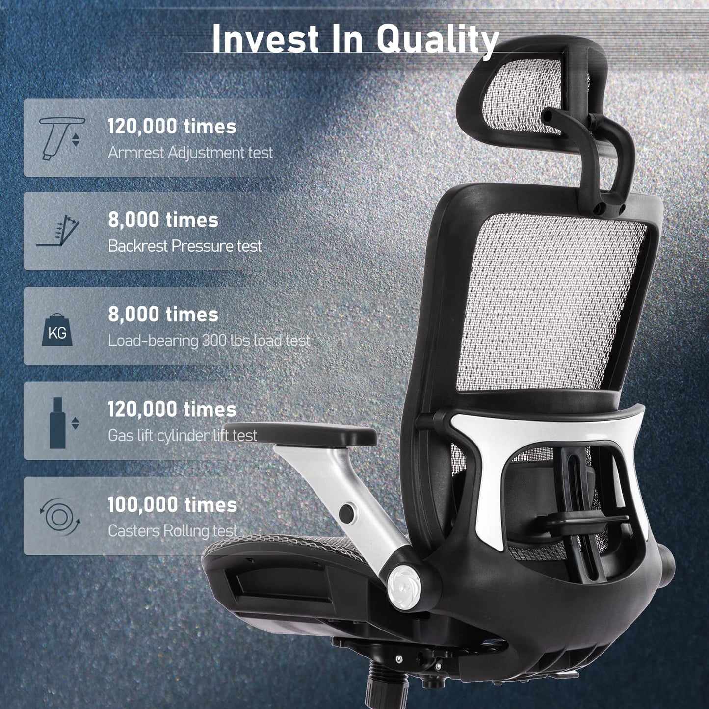 COLAMY Ergonomic Mesh Office Chair with Footrest, High Back Computer Chair with Lumbar Support, 4D Flip-up Armrests, Adjustable Headrest, Tilt Lock
