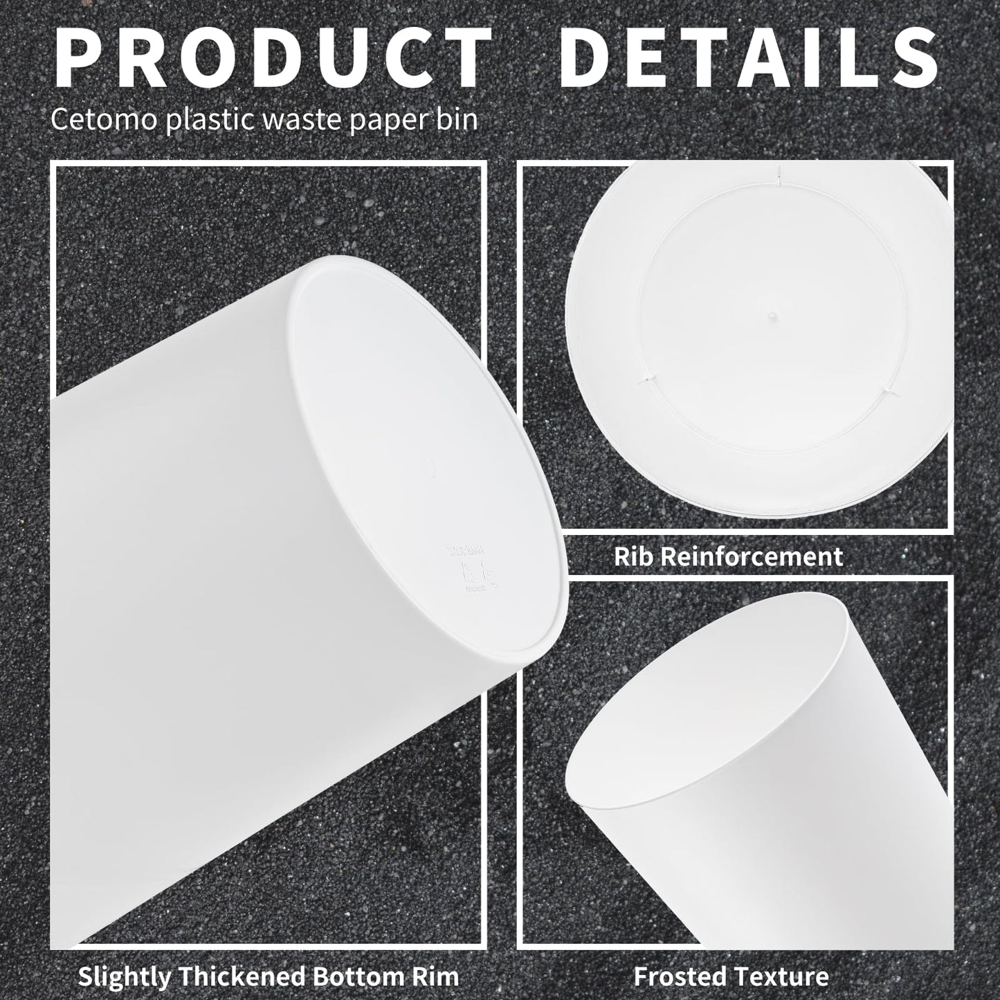 Cetomo 7.2L*3 Plastic Waste Paper Bin, Trash Can, Small Bins, Bedroom Bin, Round Waste Basket for Kitchen Rooms, Nesting, Matte, Frosted, Minimalist