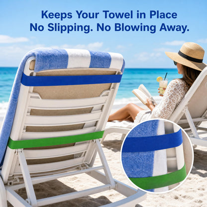 Xiansini Towel Straps for Beach Loungers 6PCS Blue Green Red Polyester 40x3.8cm, Beach Towel Bands for Sun Loungers Pool Cruise Chairs