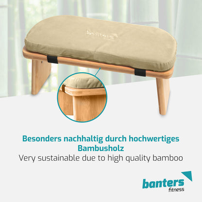 banters Meditation Bench Foldable - Made of solid Bamboo - Portable Kneeling stool with Cushion, Beige