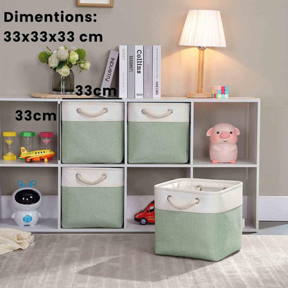 Mangata 33x33x33cm Cube Storage Boxes 4Pcs Green White Foldable Baskets