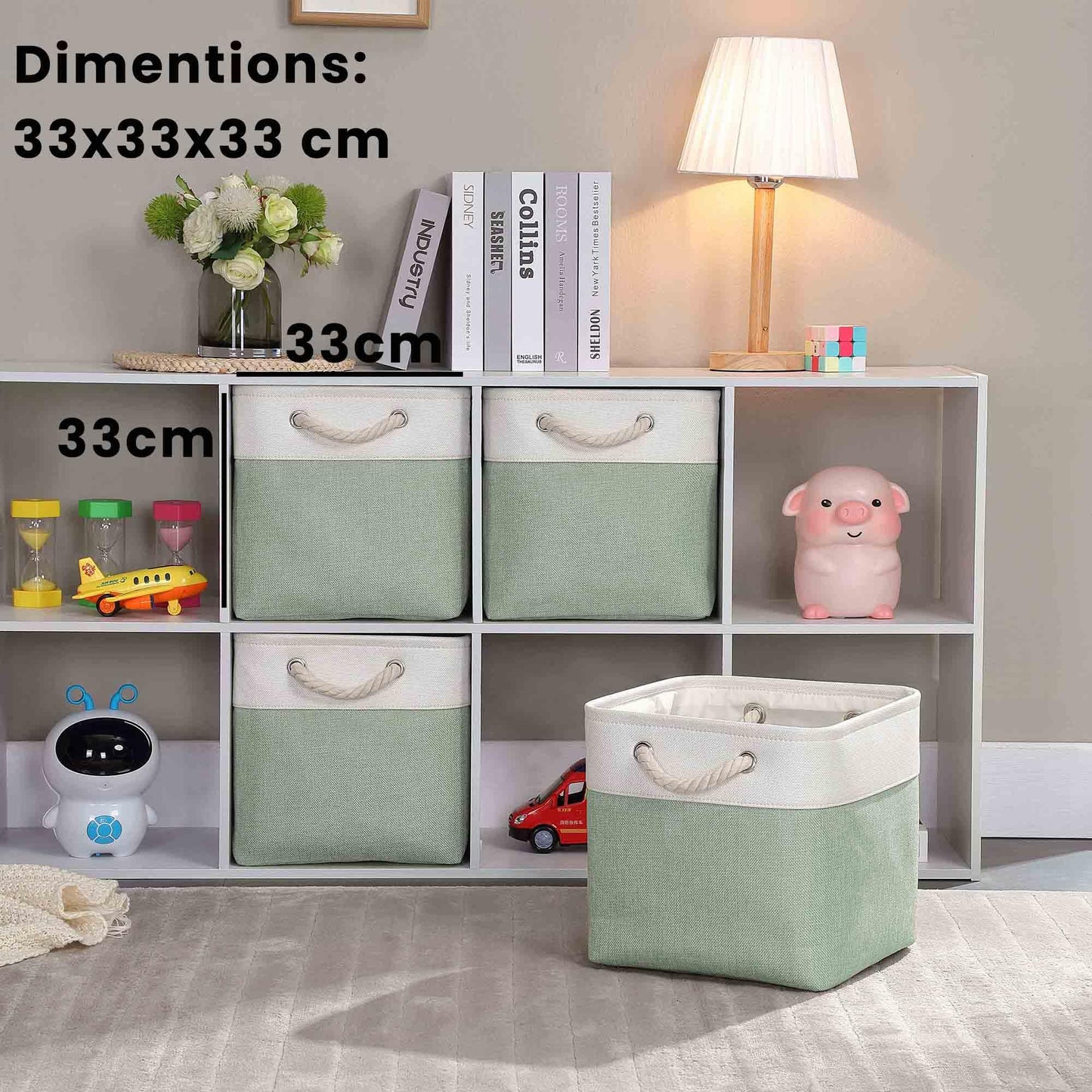 Mangata 33x33x33cm Cube Storage Boxes 3Pcs Green White Foldable Baskets