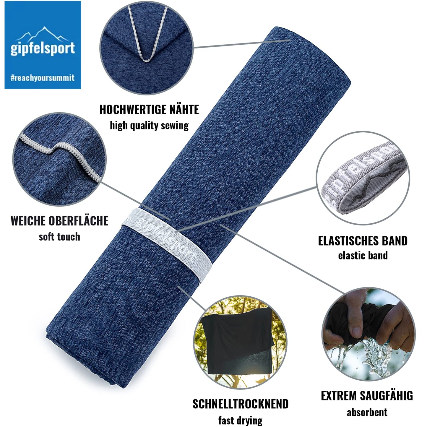 gipfelsport Microfibre Towel | Navy | XS(50x30cm) without bag