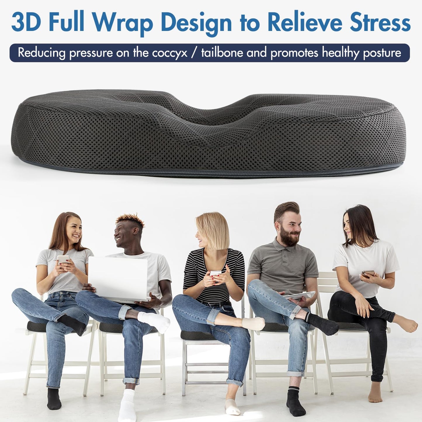 SKYNY Gel Donut Cushion for Hemorrhoids, Coccyx & Tailbone Pain Relief Donut Pillow– Orthopedic Memory Foam Ring Seat Cushion for Office Chair