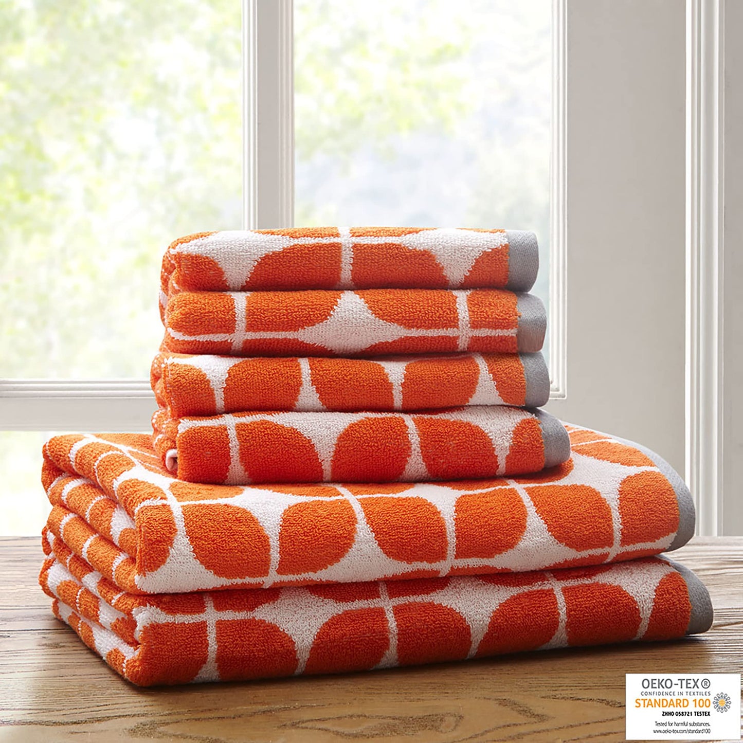 Intelligent Design Lita Cotton Bathroom Towels, Jacquard Highly Absorbent Bath Towel Set, 6-Piece Include 2 Bath Towels & 4 Hand Towels, Orange Grey
